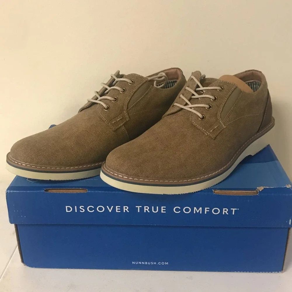 Nunn Bush Mens Size 8.5M Barklay Canvas Plain Toe Oxford. Khaki